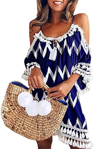 Boho Dresses for Women,BOLUBILUY Off Shoulder Dress Tassel Cocktail Party Cover Ups Sun Dress Beach Dresses Sundress