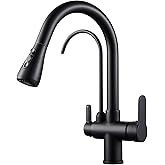 TSIBOMU 3 in 1 Kitchen Faucet with Drinking Water Faucet, 18 inch Pull Down Spray Kitchen Sink Faucet Filter Faucet (Matte Black)