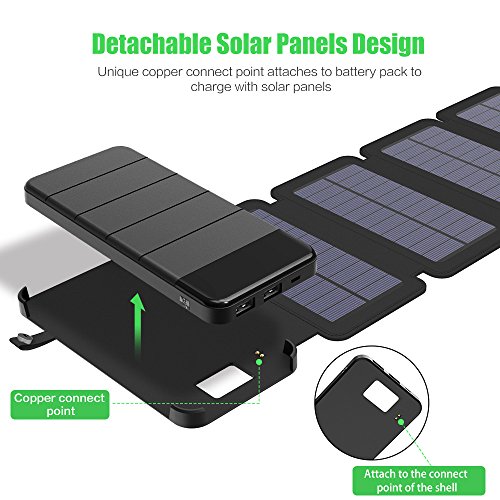 Solar Charger, X-DRAGON 10000mAh Detachable Solar Power Bank with 4 Solar Panels Dual USB Port Waterproof Foldable Portable Battery Pack with LED light for iPhone, ipad, Samsung, Outdoor Camping