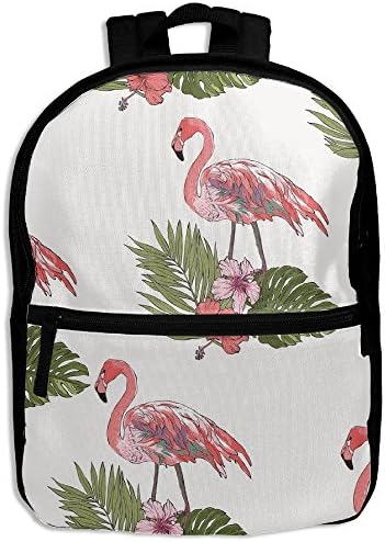 Leaves With Flamingo Flowers Print Kids Boys Girls Shoulder Backpacks School Bag