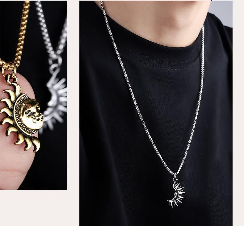liveliwithmin Asymmetric Sun and Moon Matching Necklace for Couple Titanium Steel Accessories for Men Women Vintage Couple Half Moon Sun Pendant Necklace for Valentine's Day