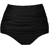COCOPEAR Women's High Waisted Full Coverage Bikini Bottom Ruched Bathing Suit Bottoms for Women Tummy Control Swim Bottoms
