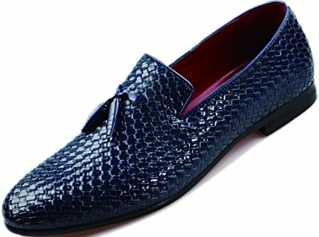 IVANCA Men's Casual Tassels Leather Loafers Slip-On Weave Shoes,blue,7.5 B(M)