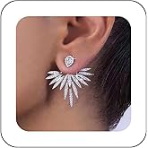 Allereyae Punk Crystal Wing Earrings Crystal Ear Jacket Earrings Gold Cz Teardrop Stud Earrings Rhinestone Angel Wing Earrings Cz Wing Jacket Earrings Jewelry for Women