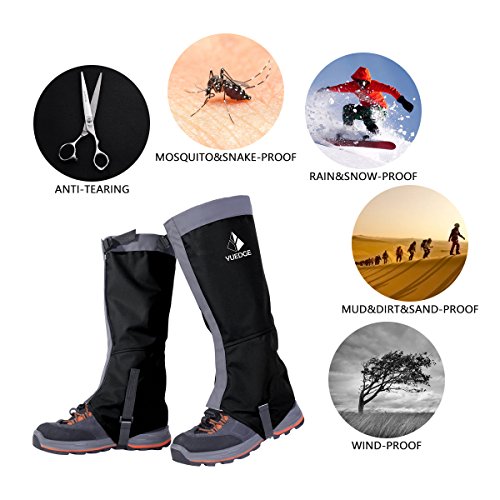 YUEDGE Waterproof Snow Boot Gaiters 600D Anti-Tear Oxford Fabric for Outdoor Hiking Walking Hunting Climbing Trimming Grass(Black)