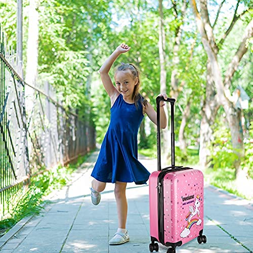 Weewooday Kids Luggage and Backpack 18 Suitcase with Spinner Wheel Hard Case Travel 13 Backpack Girl Suitcase Set for Kids Travel Supplies(Pink,Unicorn Style)