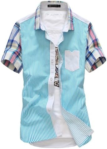 Amazon ノーブランド品 リネンシャツ メンズ 半袖 カジュアルシャツ 綿麻 シャツ 切り替え 春 夏 Ymxdsc 10 Xl ライトブル シャツ 通販