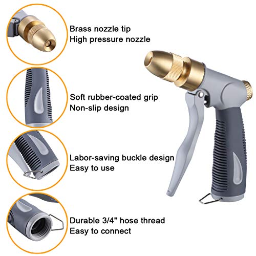V.C.Formark Garden Hose Nozzle, Heavy Duty Metal Hose Spray Nozzle, Adjustable Multi-Function Nozzle for Hand Watering Plants & Lawn, Car Washing, Patio and Pets
