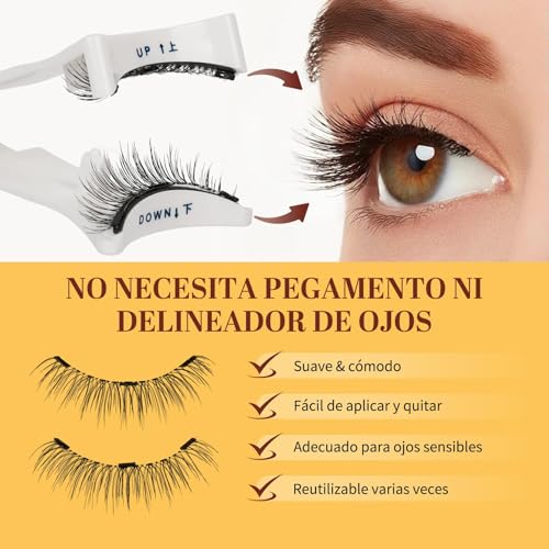 Pestañas magnéticas reutilizables QUEWEL, 2 pares, con aplicador, sin pegamento, aspecto natural, fáciles de usar y quitar (CXJM-A2)