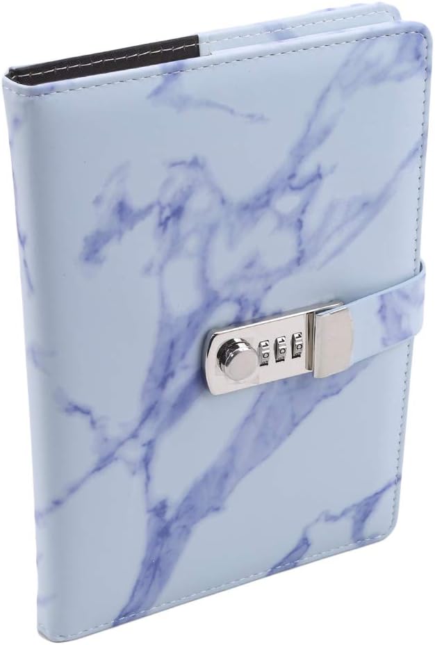 LANWF Password Lock Notebook Faux Leather Marble Pattern Cover Personal Journal Diary Notepad,Purple