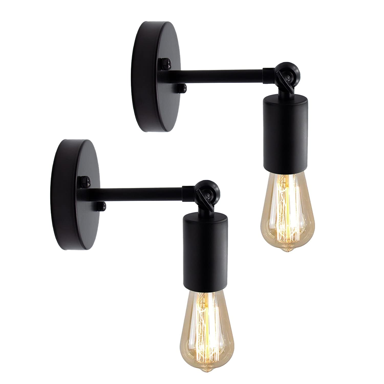 Wrpacttg Industrial Wall Light, 2 Pack Vintage Wall Lamp, Rustic Wall Sconce, Black Hardwired Wall Light Fixture, 240°Adjustable E26/E27 Light Fitting Fixtures, for Bar Hotel Coffee Restaurant Shop