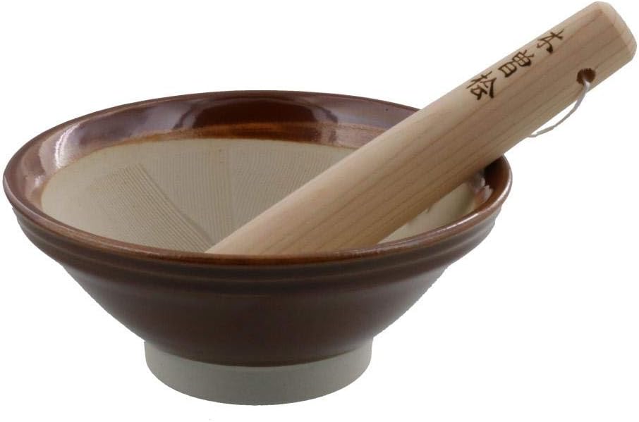 Zen Table Japan Traditional Mortar & Pestle Set (Suribachi & Surikogi) Medium 7 inches -Made in Japan