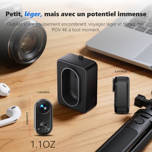 Vlogging Camera 4K 30FPS, 64GB Action Camera, POV Portable Hands-Free, Waterproof 30m Sports Camera, 150°Mini Cam Sports Body Pedestrian for Bike, Skiing, Diving, 270 Min Runtime