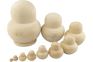 Winterworm Unpainted Blank Wooden Big Belly Shape Russian Nesting Dolls Matryoshka Dolls Set 10 Pieces for Kids Toy Birthday Home Decoration Parent-Child Time DIY