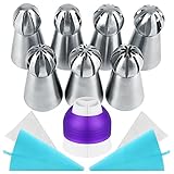 Russian Piping Tips Icing Tips Cake Decorating Set 20pcs Included 7 Russian Ball Tips Sphere Ball Tips + 10 Disposable Bags + 1 Coupler + 2 Reusable Silicone Pastry Bag