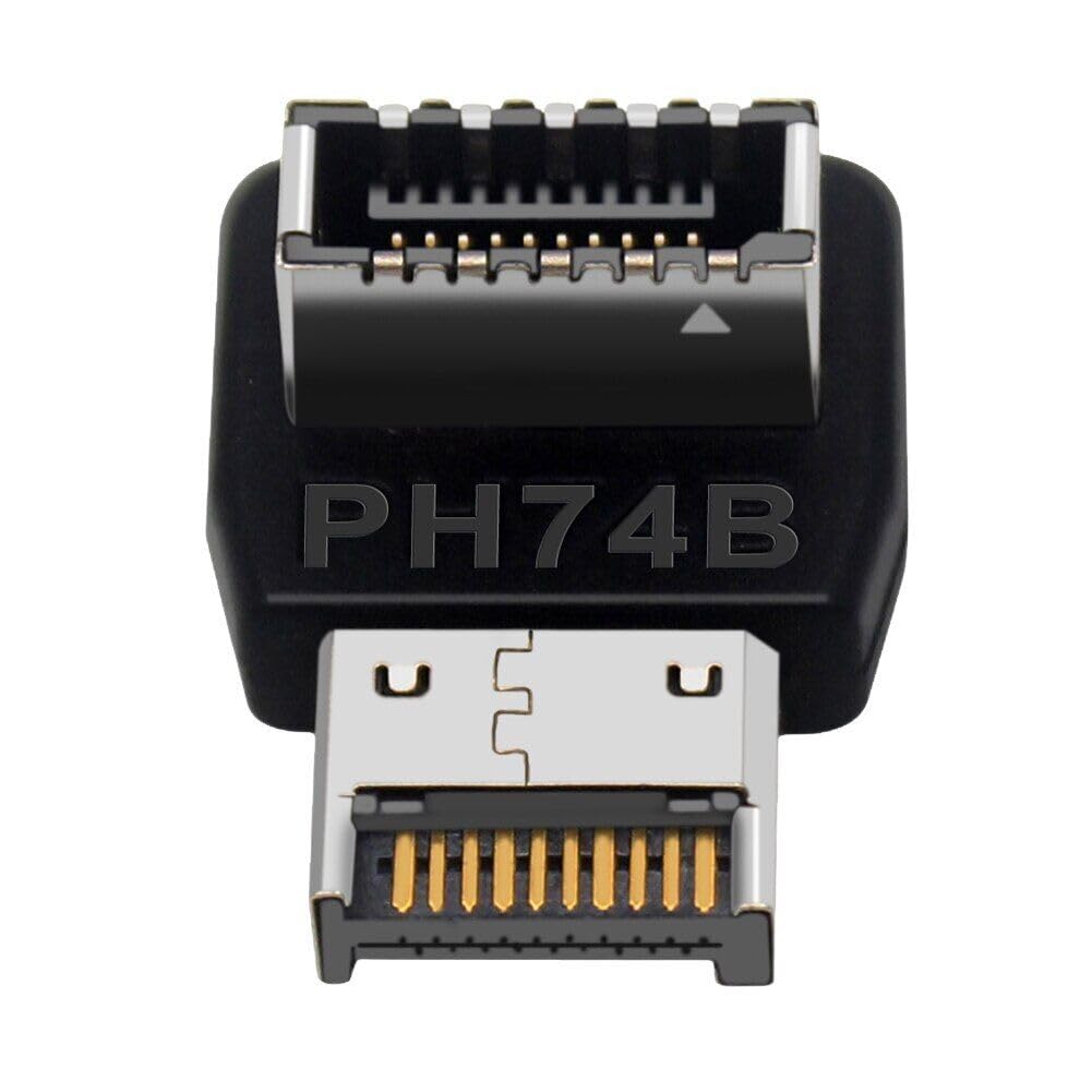 2x USB 3.2 Front Panel Internal Connector Type-E 90 Degree Angled Adapter USB C Header 90 Degree Adapter (PH74B)
