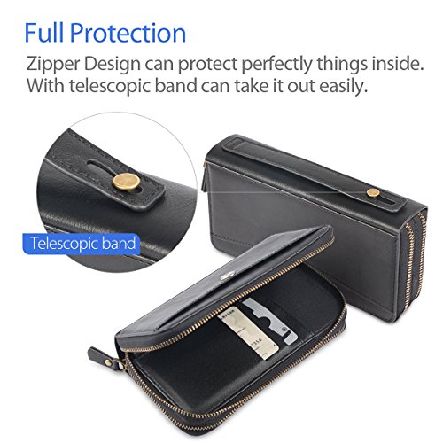 image for TSCASE Zipper Leather Wallet Case, Clutch Bag Phone Wallet Cover with 