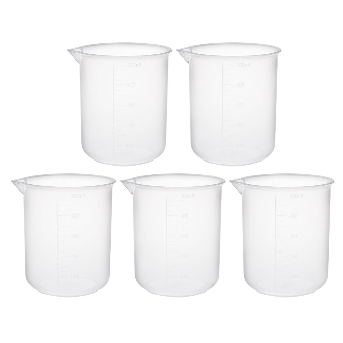 sourcingmap Measuring Cup 500ml PP Plastic Graduated Beaker Transparent for Lab Kitchen liquids 5pcs