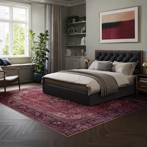 artyrugs Machine Washable Rug, 240x330cm, 75% Recycled Cotton, Short Pile, Non-Slip Backing, Non-Shedding, Suitable for Living Room, Bedroom, Kitchen, Hallway, Office, Aesthetic Crimson Red