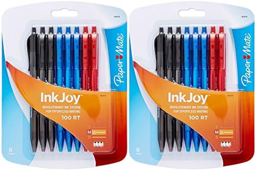 Set of 16 Paper Mate InkJoy 100RT Ballpoint Pens, Retractable, Business Colors - Red, Blue, Black Quality Pens! (16 Pens)