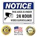 24 Hour Video Surveillance Sign, Under Video Surveillance, 10x14 Inches, Rust Free .040 Aluminum, Fade Resistant, Made in USA