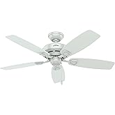 Hunter 48 inch Outdoor or Indoor Ceiling Fan No Light - White Ceiling Fan without Light, Standard Mount, For Patio, Porch, Ga
