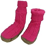 N'Ice Caps Little Girls Cable Knit Slipper Socks with Non-Skid Gripper Soles