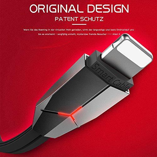 Lightning Kabel, iPhone Kabel, ASMOTIM 1.2 M Zink legiertem Lightning auf USB Ladekabel Ladegerät mit LED für iPhone X /8/ 8P/ 7/7P, iPhone6S/6 ,iPhone 5/5S/5 C/SE, iPad Mini 2 3 4 Air iPod ios10 und mehr（Schwarz）