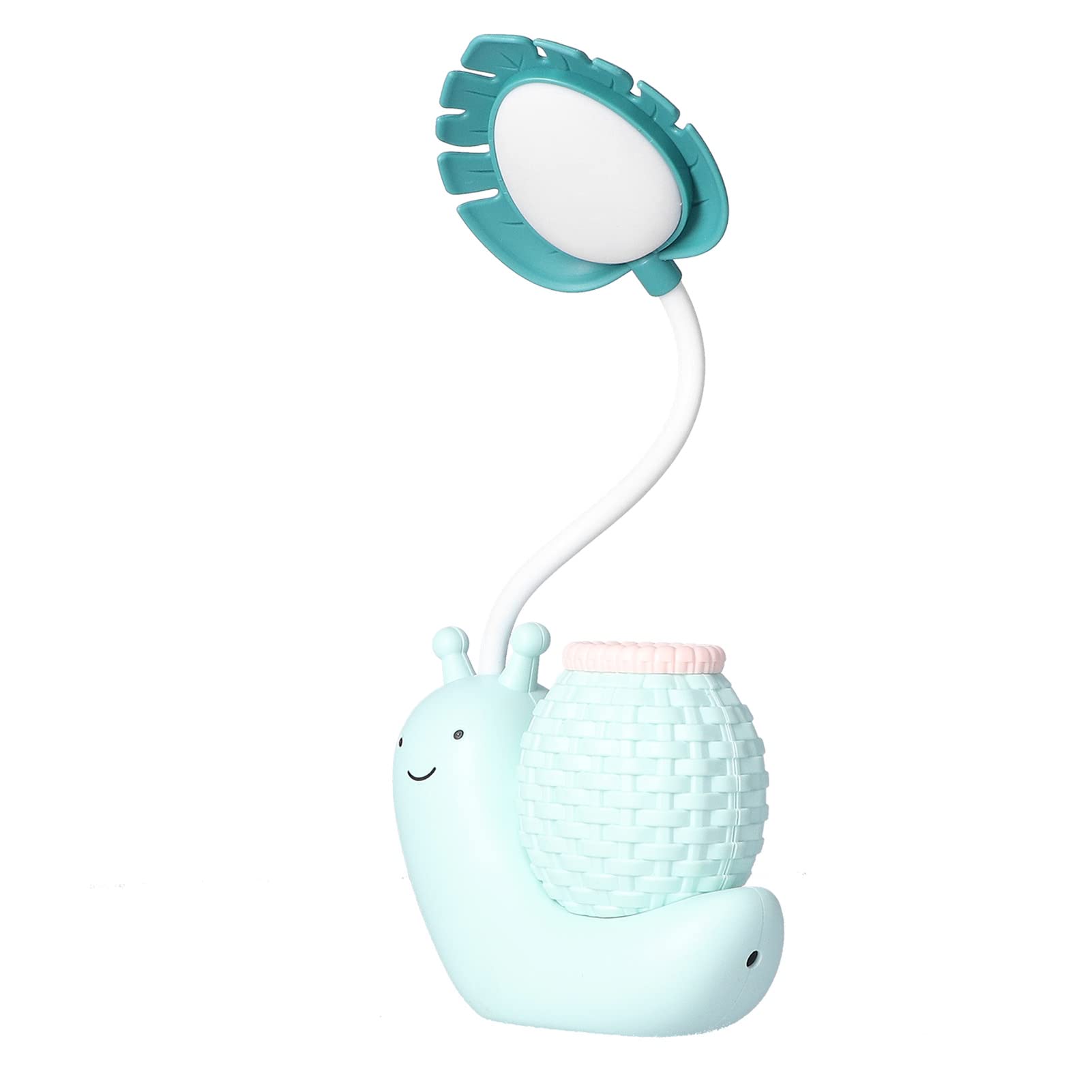 jerss Desk Lamp with Pen Holder Folding Light Pencil Sharpener Charging USB Snail Cold White Light Lighting for Pen Stand Desk Lamps (Blue)