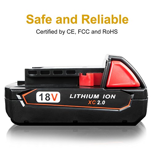 FLAGPOWER 18V 2.0Ah Replacement Lithium-ion Battery for Milwaukee M18 XC 48-11-1815 48-11-1820 Cordless Power Tools - Thumbnail 2