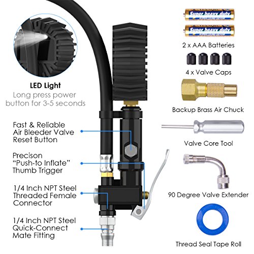 HiGoing Digital Tire Pressure Gauge, Tire Pressure Monitoring System (0-200Psi/0-14Bar) Air Chuck and Compressor Accessories, 12 in 1 Set Car Tire Chucks for Any Car, Truck, Motorcycle, RV and More