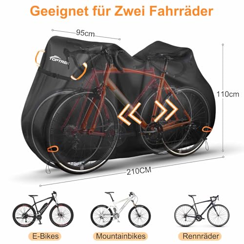 toptrek Fahrradschutzhülle Heckträger für Anhängerkupplung 2 Fahrräder | Fahrradabdeckung Fahrradträger mit 6m Sicherheitsseil | 600D Oxford-Gewebe Transportschutz Fahrradgarage Fahrradträger E-bike