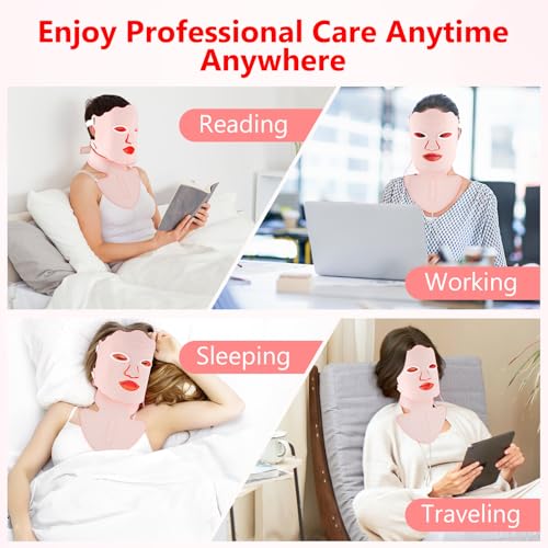 USUIELIGHT LED Light Therapy Face Mask, 7 Colors LED Face and Neck Mask with Red Light Lamp for Anti-Aging, Acne and Skin Toning, Professional Care