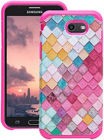 Galaxy J7V Case, J7 Prime Case (Not for Tmobile!), J7 Perx Case, J7 Sky Pro with HD Screen Protector, LUXCA Hybrid Dual Layer Protective Cover Case for J7V J7 Prime J7 Perx Sky Pro (Colorful Tiles)