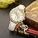 Top Plaza Women Fashion Golden Rhinestone Case Cat Dial White PU Leather Band Quartz Wrist Watch with Cat Charm