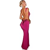 RARITYUS Women's Sexy Cowl Neck Backless Maxi Dress Elegant Satin Bowknot Long Dress Cocktail Party Evening Gown
