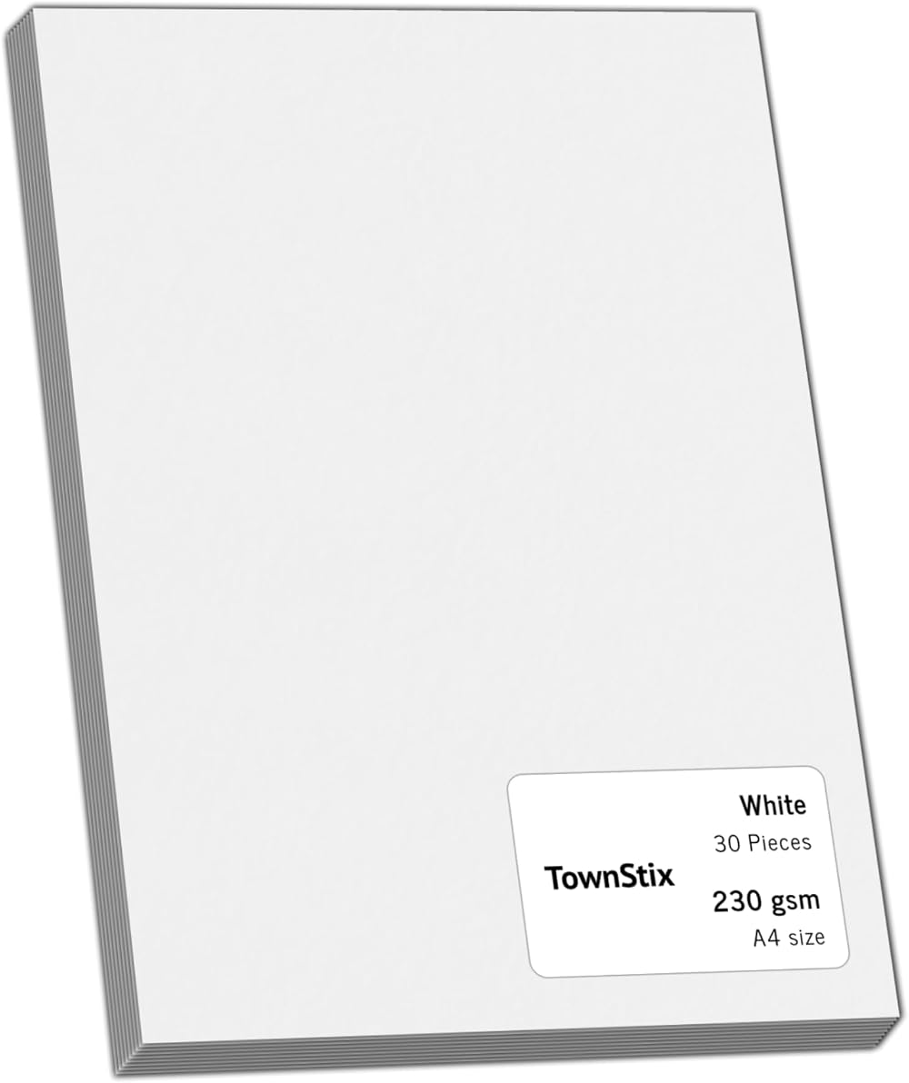 TownStix 30 Sheets A4 White Cardstock 230gsm Thick Card 30 Pack