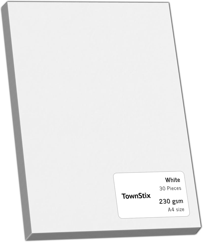 TownStix 30 Sheets A4 White Cardstock 230gsm Thick Card 30 Pack