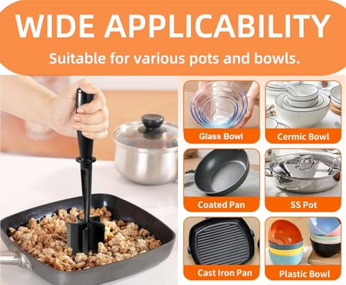 Mince Masher, Ground Beef Meat Chopper with 5-Blade Head, Versatile High-Temp Heat-Resistant Hamburger Meat Masher, Non-Stick Mince Meat Shredder for Ground Turkey/Beef, Nylon Utensil Cookware