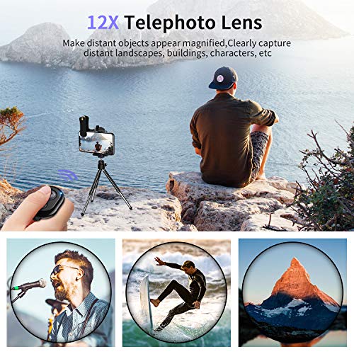 image for ARORY Phone Camera Lens Kit,5 in 1 Cell Phone Lens with Tripod & Shutt