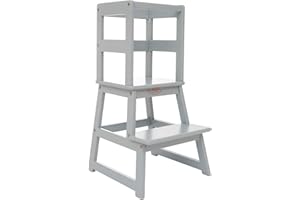 SDADI Kids Kitchen Step Stool Holds up to 150 Pounds with Safety Rail, Wide Platform Design, 4 Anti Slip Strips for 18 to 36 Months Old, Gray