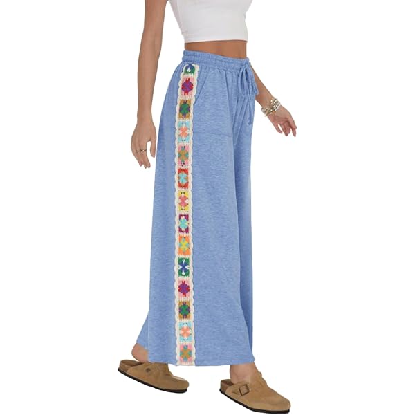 Fenclushy Womens Wide Leg Pants Stretch Casual Drawstring Waist