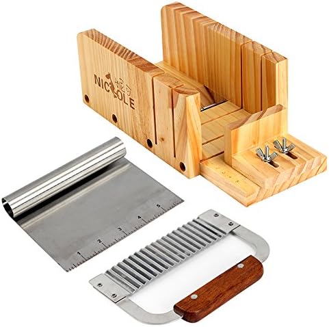 Soap Making Kits | Nicole Soap Cutter Tool Set|3 Adjustable Wood Loaf Cutting Box with Stainless Steel Wavy & Straight Blade for Handmade | by LUNODA