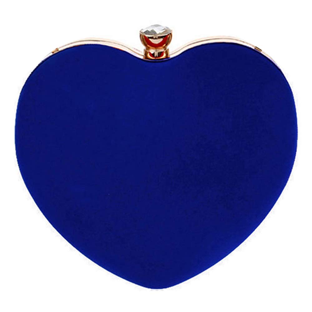 ZLMBAGUK Women Suede Heart Shape Mini Clutches and Evening Bag Clutch Party Bag Purse with a Chain and Handle Ring (Blue)