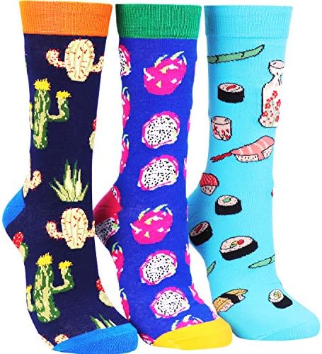 Womens Funny Novelty Cotton Crew Socks Colorful Cute Crazy Avocado Dress Socks