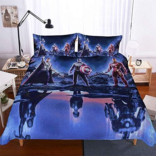 TANGGOOD Avengers Infinity War Bedding Set Duvet Cover Plus 2 Pillowcases Soft Crinkle-Free Stain Repellent Superfine Fiber Raytheon Captain America Iron Man Single (135x200cm)