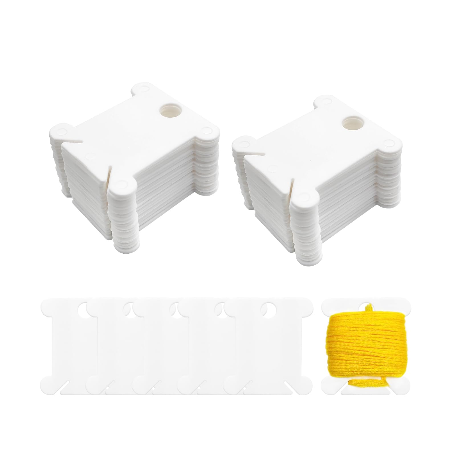 Ainkou 50pcs White Plastic Floss Bobbins Cross Stitch Embroidery Thread Organiser Floss Bobbins Card for Cotton Thread Sewing Storage