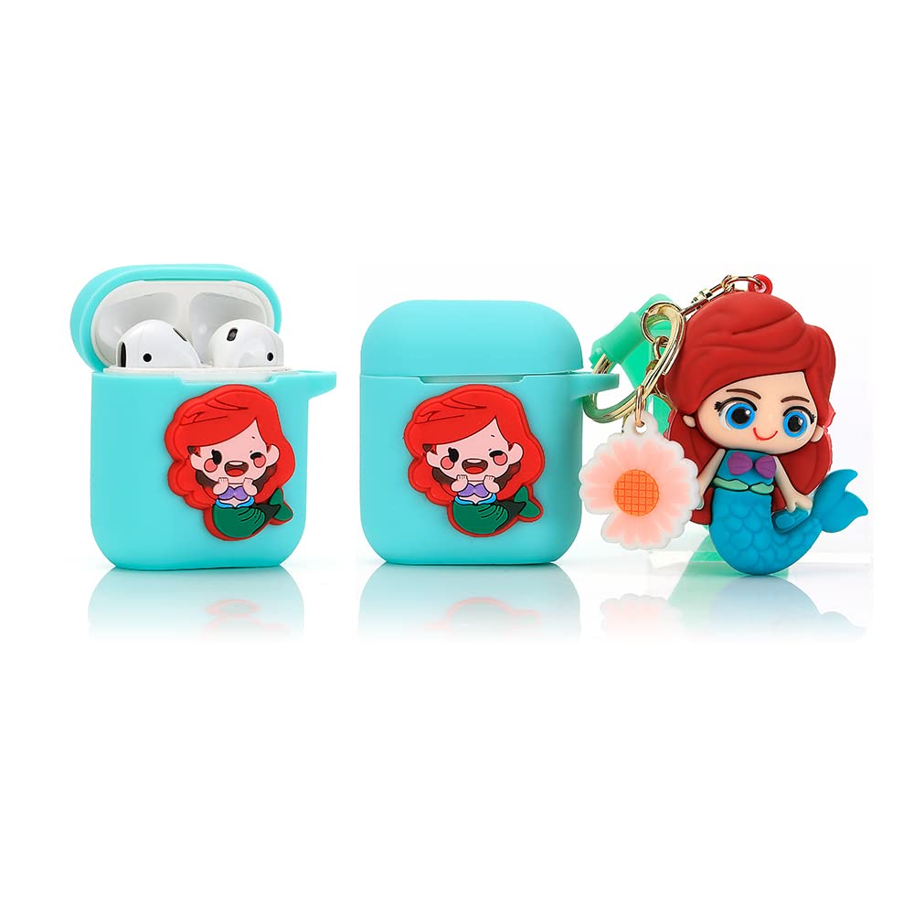 Derhom Silicone Airpods Cover Cute Funny Compatible with Apple Airpods 1 and 2 [Cartoon Belt Doll Series] (Mermaid)