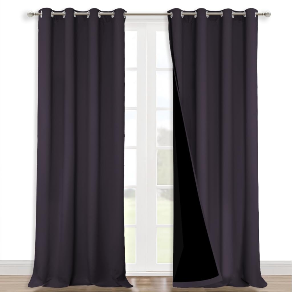 NICETOWN Full Shading Curtains for Windows, Greyish Purple, Pack of 2, 52" W x 95" L, Super Heavy-Duty Black Lined Blackout Curtains for Bedroom, Privacy Assured Window Treatment Image
