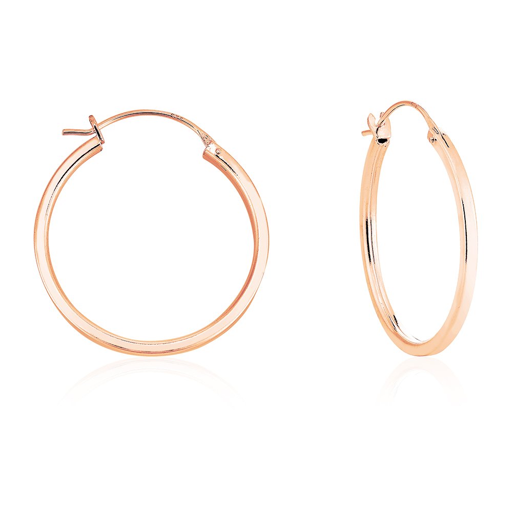 DTPSilver - 925 Sterling Silver Rose Gold Plated Small/Medium/Large size Square Hinge Hoops/Sleepers/Creole Earrings - Thickness 2 mm - Diameter 35 mm